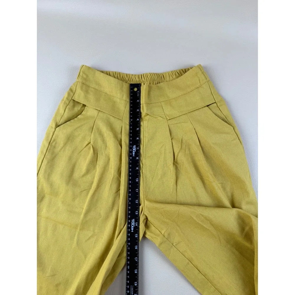 Boho Wide Leg Cotton Blend Pleated High Waist Crop Pants Size L Unbranded - Picture 7 of 8